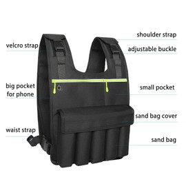 Weighted Vest Adjust Weight from 2-18 LB with Shoulder Pad, Adjustable Shoulder and Waist Straps with Buckles, Quick Disassembly Design for Safety, Chest Pocket for Phones and Keys