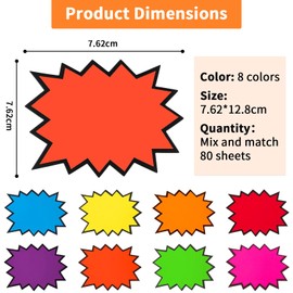 ZWWOGE 80 Stück Preisschilder Flohmarkt Fluoreszierende Preisschilder Blanko Starburst Burst Preis Zschilder Neon Preisschilder price tag für Supermärkten Geschäft Ladengeschäft, 12.8x7.2cm