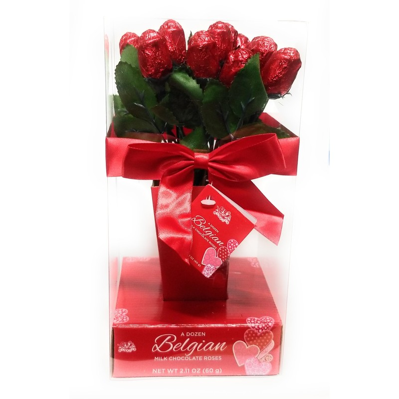 One Dozen Belgian Milk Chocolate Roses in Gift Box