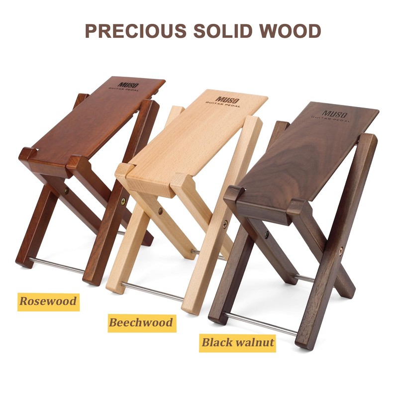 MUSO Guitar Footrest Stool, Folded Wooden Pedal, 4 Level Adjustable,Suitable