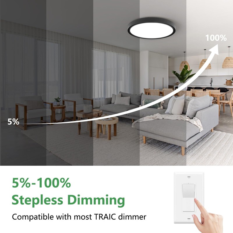 6PK 12 Inch Dimmable LED Flush Mount Ceiling Light,24W, 2520LM,