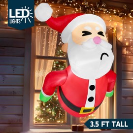 JOIEDOMI 3.5 FT Tall Christmas Inflatable Santa Broke Out from Window, Blow Up Xmas Inflatables Window Breaker with Build-in LEDs for Window Decor, Xmas Party, Outdoor, Indoor, Yard, Lawn Decoration