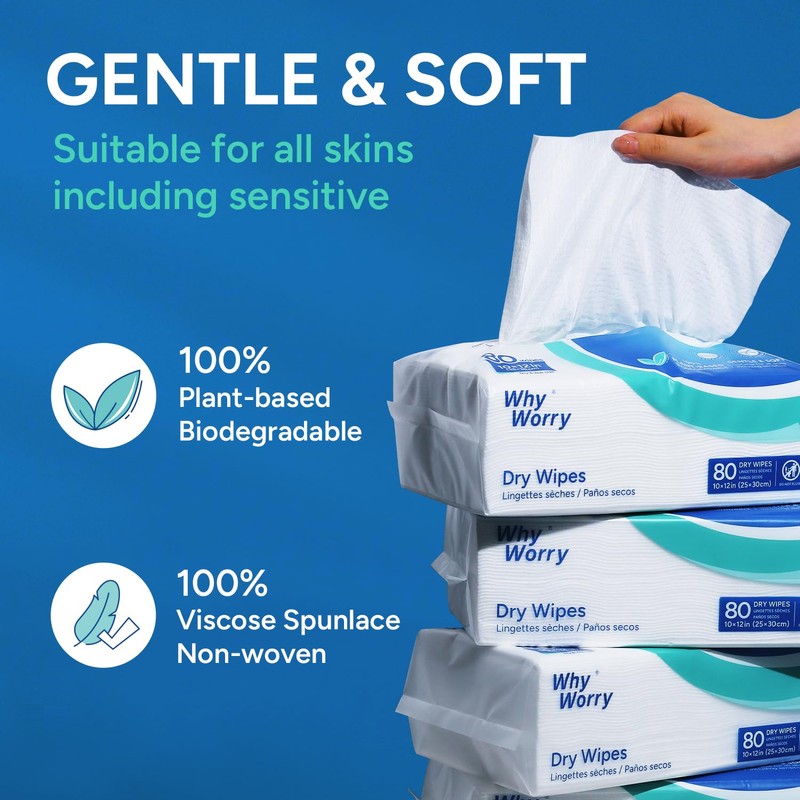 WhyWorry Disposable Dry Wipes for Adults, Extra Large 10" x