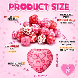 Honoson 108 Pcs Valentines Day Heart Stress Balls Jesus Loves You 1.57 Inch Mini Heart Stress Relief Balls Foam Heart Shape Balls Bulk for Carnival Valentine Party Gift Bag Fillers(Cute Style)