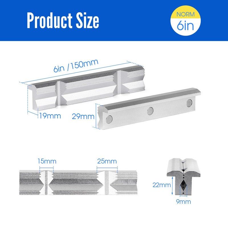 SWAWIS 125 mm Vice Protective Jaws, 1 Pair of Aluminium