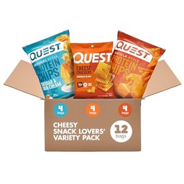 Quest Nutrition Cheese Lovers Variety Pack, 12 Count | Nacho Chips, Cheddar & Sour Cream Chips, Cheddar Blast Crackers (4 of Each) 10-19g Protein, 4-5g Net Carbs, 1.1 oz Singles
