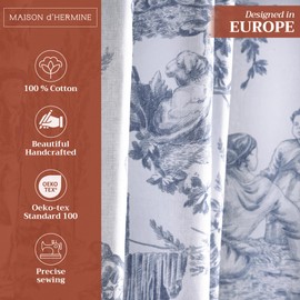 Maison d' Hermine Curtains for living room 100% Cotton 84 inch length One Panel Light Filtering Toile Curtains for Bedroom with rod and loop Pockets (The Miller Blue (White Background), 50"W x 84"L)