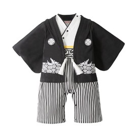 SZCQ Baby Boy Kimono Romper Suit Japanese Costumes Infant Cotton Samurai Outfits Black+White L(18-24M), Black White, 18-24 Month