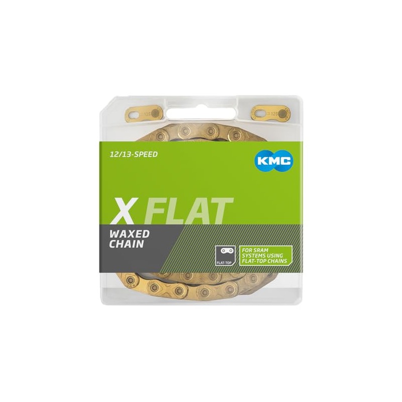 KMC Bicycle Chain, Flat Top, TiN Gold, 126 Links, Waxed,