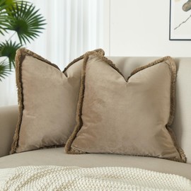 JUSPURBET Stone Decorative Velvet Fringe Throw Pillow Covers 20x20 Set of 2 Boho Soft Cushion Case for Home Decor Living Room Couch Sofa Bed