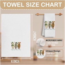 St. Patrick's Day Highland Cow Kitchen Towels, Highland Cow Gifts for Women Dish Tea Towels, Irish Leprechaun Hat Heifer Decorative Hand Towels for Kitchen Bathroom, 16x24 Inch