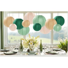 Capesaro Sage Green Paper Lanterns Decorative 12pcs Party Hanging Decorations for Rustic Party Bridal Shower Wedding Baby Shower Graduation Anniversary Neutral Room Decor