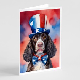 Caroline's Treasures American Water Spaniel Patriotic American Greeting Cards Pack of 8 Blank Cards with Envelopes Whimsical A7 Size 5x7 Blank Note Cards