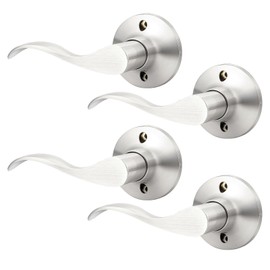 GOBEKOR 4 Pack Single Dummy Door Levers Left Handed Brushed Nickel Interior Door Handles for Closet Modern Wave Half Dummy Lever Door Handles