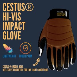Cestus 8015, Impact Work Gloves, Reflective Fingertips, Heavy Duty Grip for Construction, Rigging, Demolition, Truck Drivers (Large)