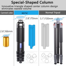 Carbon Fiber Camera Tripod ARTCISE NS75C Professional Compact Tripod,Special-Shaped Center Column,10 Layers Carbon Fiber, 28mm Leg Tube,Max Load 44lbs/20kg