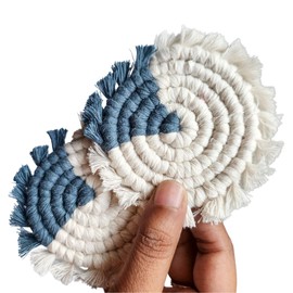 Cotton Car Coasters for Cup Holders, 2PC Car Cup Coasters, Drink Coaster Holder, Cute cupholder Coaster Accessories for Women, Macrame, Boho (Mystic Peacock)