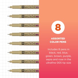 Sakura Pigma Micron 005 8 Color Set Water Based Pigment for Illustration - Holiday Gifts for Artists, Crafters & DIY Gifts Projects