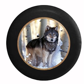 Pike Outdoors Full Color Grey Wolf in The Snowy Winter Birch Forest Spare Tire Cover fits SUV Camper RV Accessories Black 29 in