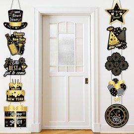 Yaomiao 2 Sets 2026 Happy Lunar New Year Decorations, Black and Gold Chinese New Year Door Banner Home Hanging Decor Years Eve Party Supplies 2026 Decorations for Outdoor Indoor Home Wall