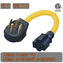 Nema 14-30P to 5-20R/6-20R Adapter Cord 30Amp Dryer Plug Male to Four-in-One T-Blade Female Adapter,14-30P 30 Amps 4-pin 250V to 20/15 Amps 6-20R/15R or 5-20R/15R 4 in 1 Adapter Power Cord STW 10 AWG