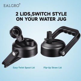 EALGRO Half Gallon Insulated Water Bottle Jug with Straw, 64 oz Large Stainless Steel Sports Metal Water Flask with Handle, Thermal Water Cup Mug with 2 Lids, Indigo Black