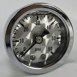 Marshall 60 psi Oil Pressure Gauge w/Adapter Fitting 1970-Later Harley Big Twin, Shovelhead, Evolution - Shock Proof, Liquid Filled - Machine Turned Style Gauge Face - Bobber Chopper