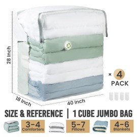 TAILI Vacuum Storage Bags 4 Pack, Extra Large Cube (40x28x18x18 Inch), Super Jumbo Vacuum Seal Bags for Bedding Comforter, Blanket, Closet Space Saving, Cream