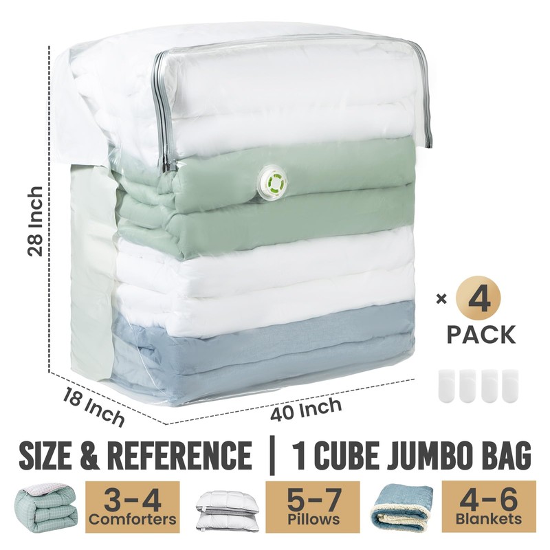 TAILI Vacuum Storage Bags 4 Pack, Extra Large Cube (40x28x18x18