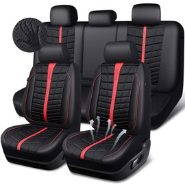 CAR PASS Leather Mesh Car Seat Covers Full Set, 3D Foam Breathable Luxury Mesh Leather Seat Covers Full Set, Universal Fit for Cars Trucks SUV, Airbag Compatible, Anti Slip Seats 5 Black Red