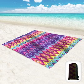 Hiwoss Beach Blanket Waterproof Sandproof Oversized 95”x 80”,Sand Free Beach Mat with Corner Pockets,Portable Mesh Bag for Beach Festival,Picnic,Travel and Outdoor Camping (Neon)