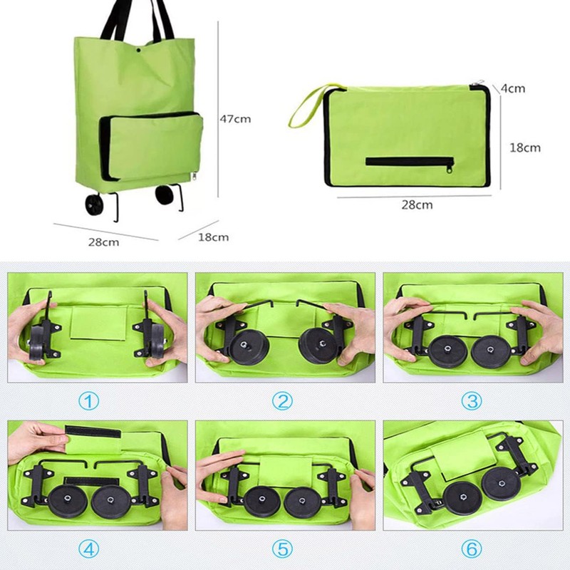 Carrito de Compras Plegable, Carrito de Mandado con Ruedas Bolsa