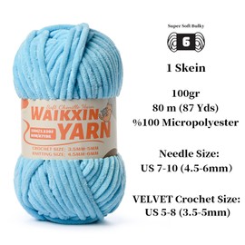 （2 Azure） 2 Pack Super Soft Fuzzy Chenille Chunky Yarn for Crocheting, 200g (175yds) Fluffy Velvet Yarn for Hand Knitting Baby Blankets Weaving Craft