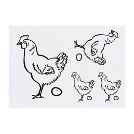 4 x 'Hen & Egg' Temporary Tattoos - Water Resistant, Skin-Safe, Non-Toxic Transfers, Mixed Sizes (TO00015700)
