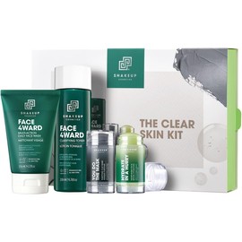 Shakeup Cosmetics CLEAR SKIN KIT for Men – 4-Piece Vegan Skincare Set with Daily Face Wash, Clarifying Toner, Purifying Clay Mask & Moisturiser Stick – Targets Blemishes, Clears Skin, and Hydrates – Ideal for Oily or Acne-Prone Skin