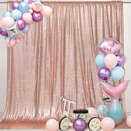 Eternal Beauty Rose Gold Sequin Backdrop 183x213cm, Glitter Photography Background Sparkly Curtain for Birthday Decorations Weddding Anniversary Engagement (6x7 feet)…