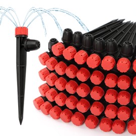 Copadri 50pcs Drip Emitters for 1/4" Irrigation Tubing, Easy Connect Adjustable 360 Degree Water Flow Sprayer On 5" Stake for 4/7mm Tube Locked Drippers for Garden, Flower, Plant