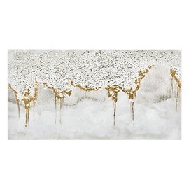 TRAIN2 Art 3D Abstract Glitter Artwork Canvas Wall Art, White Acrylic Painting and Gold Foil Oil Painting Wall Art on Canvas, for Living Room Decor Gold and Gray (gold, 24X48inch)