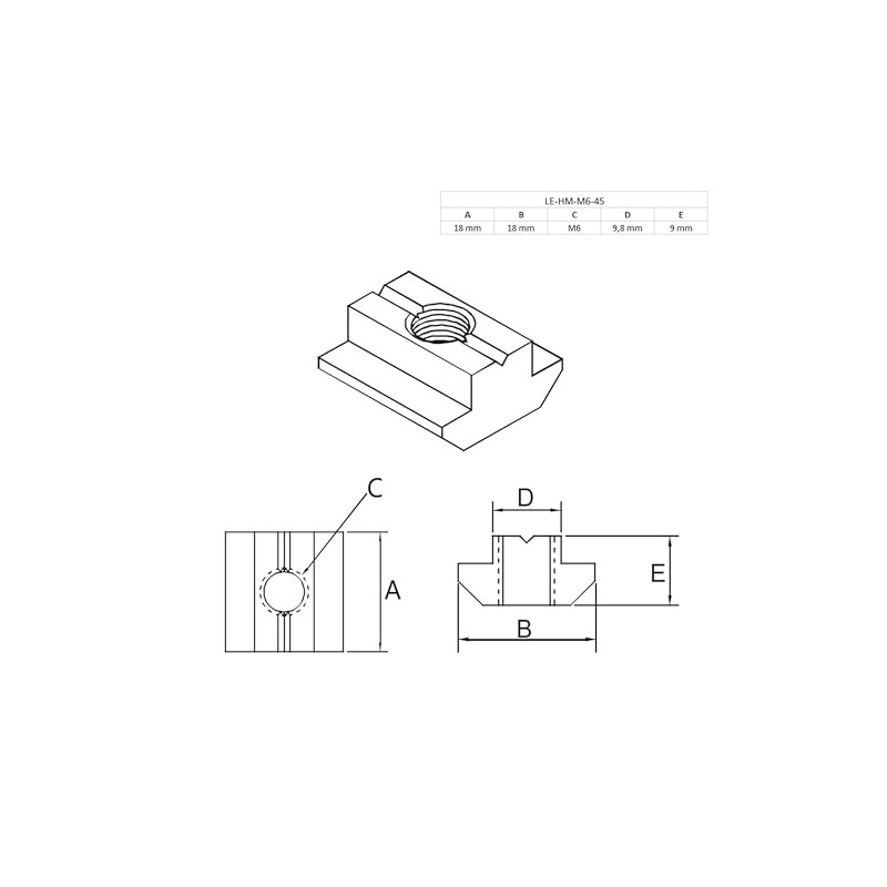 Slot Nut Heavy Sliding Nut M6 Slot 10 for Aluminium