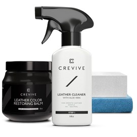 CREVIVE Leather Cleaner 8.45 oz & Leather Recoloring Balm Black 10 oz - Leather Color Restorer - Leather Restorer for Couches - Leather Balm Black