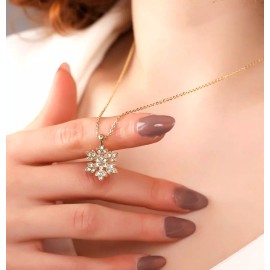 Pergen 14K Gold Pave Snowflake Necklace, Dainty Silver Snowflake Pendant, Minimalist
