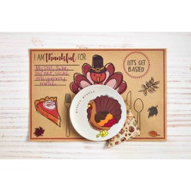Mud Pie Thanksgiving Paper Placemat and Napkin Set, 12 1/2" x 18 1/2" Brown