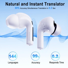 Samildanach Translation Earbuds Real Time 144-Language Ai Translator Earbuds with 8-Language Offline 3 in 1 Wireless Translation Headphones with App for Travel Business Learning(SM-203)