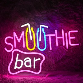 Smoothie Bar Neon Sign Dimmable Led Drink Milk Tea Neon Light For Wall Decor Neon Light Bar Sign By USB Powered Light Up Cool Smoothie Sign For Living Room Store Beverage Shop Restaurant Bar (Multicolour 15.9‘’*11.2‘’ ）