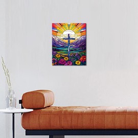 TISHIRON Abstract Paint by Numbers for Adults Cross Flowers Background DIY Adult Paint by Number Kits on Canvas Religion Acrylic Painting by Numbers Oil Painting Art Crafts 16x20 in