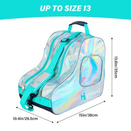 Hytiland Roller Skate Bag - Stylish Holographic Fashion Model, Spacious Big Capacity, Breathable Mesh, Waterproof & Durable Figure Skating Bag For Women And Youth (Silver)
