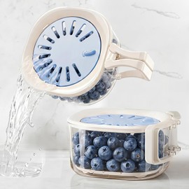 Fruit Vegetable Washing Bowl with Strainer, Berry Lettuce Keeper for Fridge Refrigerator Organization, Portable Colander for Kitchen Fridge, Drainer Container With Lid, 2 Pack (Blue)