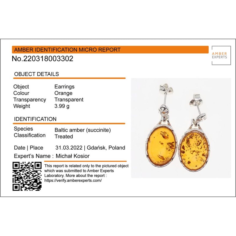 Sterling Silver Baltic Honey Oval Amber Earrings