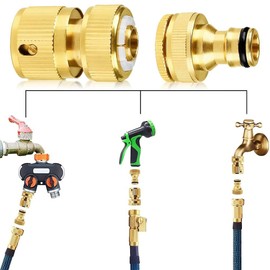 MLUOTALY Garden Hose Connector Kit, 1/2 inch and 3/4 inch Solid Brass Hose Tap Connectors, Tap Connector with Sealing Ring for Outdoor, Garden, Courtyard, Lawn (4Pack)