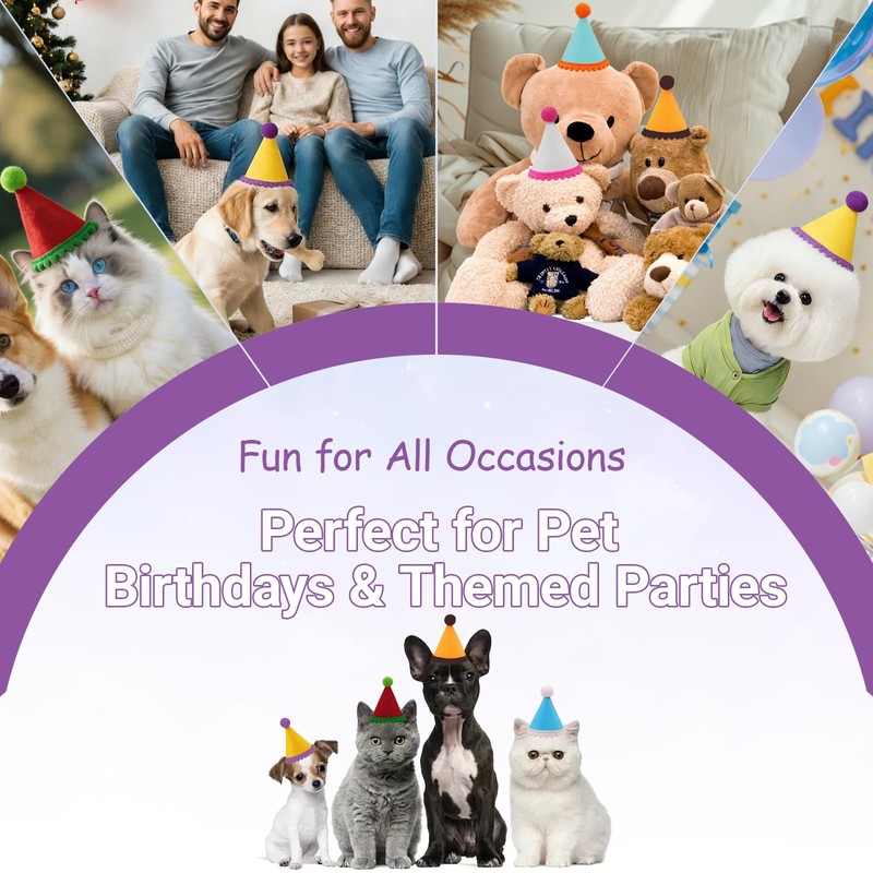 AZY 14pcs Mini Party Hats for Stuffed Animals, Birthday Party